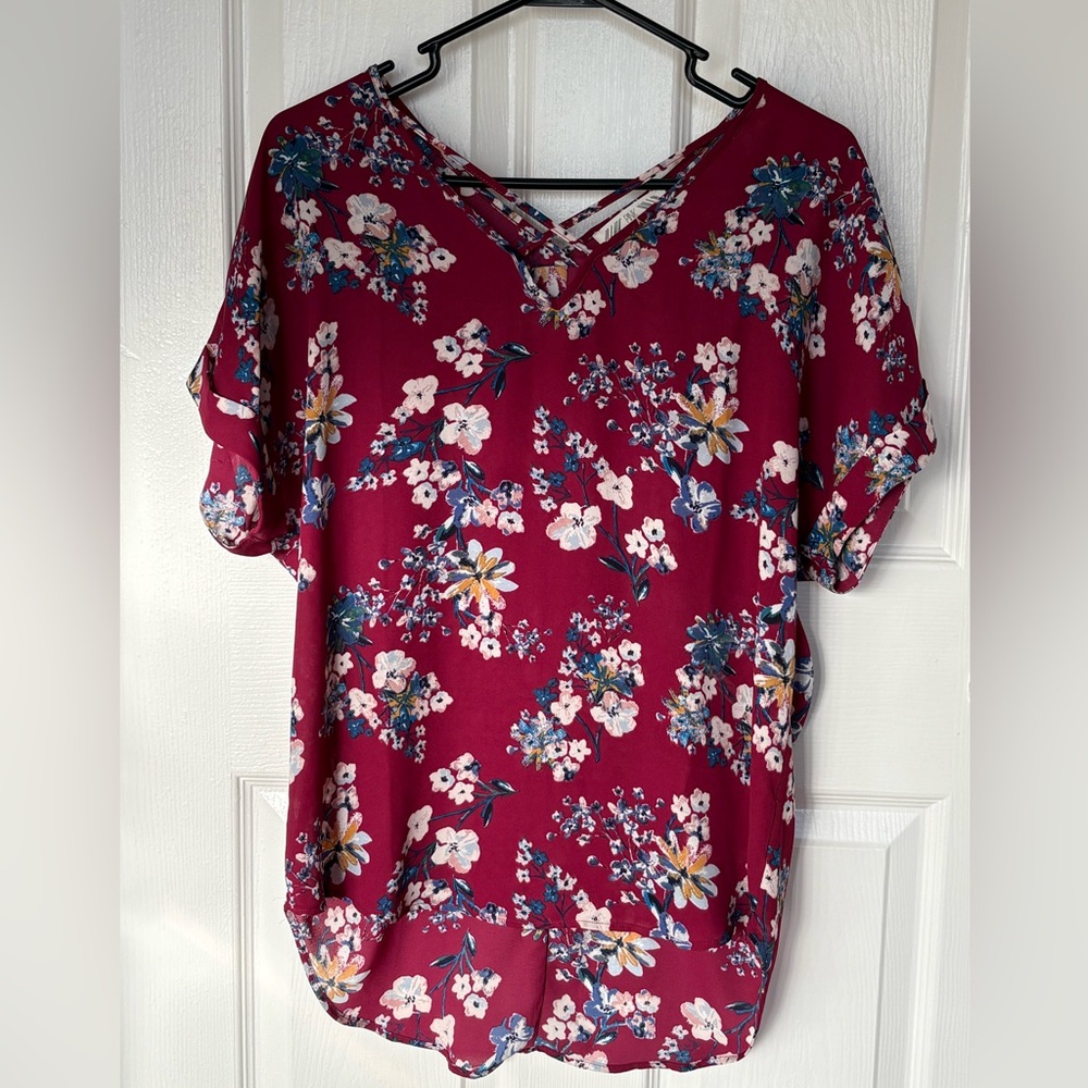 Pink Rose Burgundy Floral Blouse